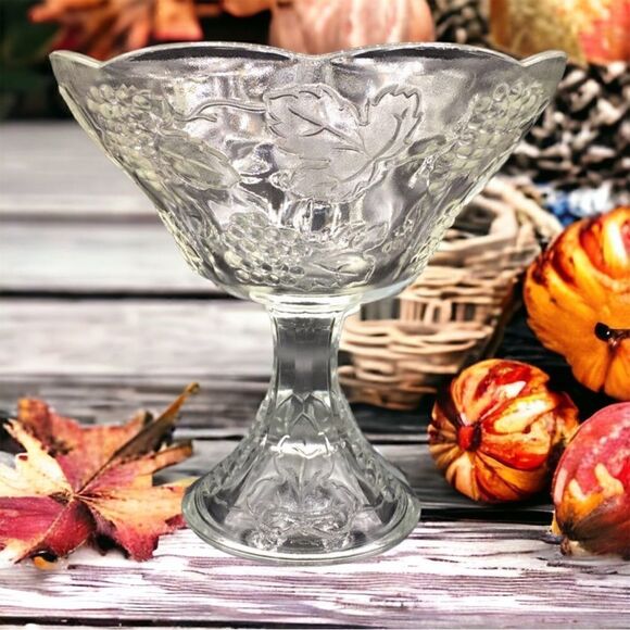 Colony Harvest Clear Pressed Glass Round Compote Dish Pedestal Bowl - Picture 3 of 16